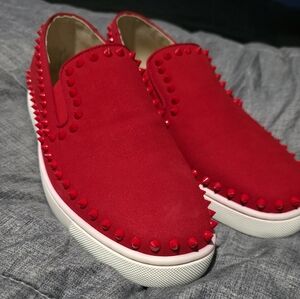 Christian Louboutin Red Studded Loafers